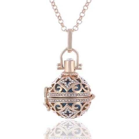 Vintage Kupfer Hohlkugel Schwangerschaft Harmony Ball Halskette Für Damen Strass Aromatherapie Medaillon Lange Pulloverkette Schmuck