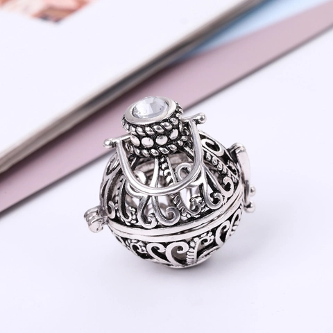 Retro Hollow Copper Aroma Locket Ball Pendant With Rhinestone DIY Cage Charm Harmony Ball Pendant Only For Jewelry Making