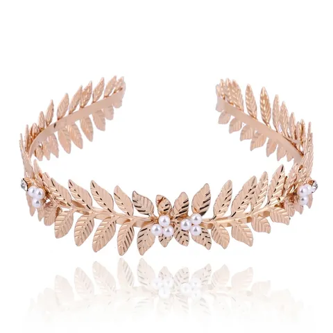 Cerchietto Barocco in Foglia di Alloro Oro Con Perle Artificiali Strass Corona da Dea Greca Accessori per Capelli Donna Regalo Festa