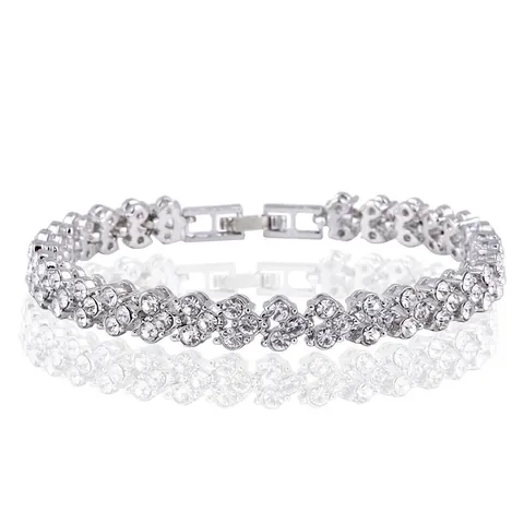 Luxurious Roman Style Rhinestone Bracelet For Women Shiny Zinc Alloy Bridal Wedding Jewelry Shiny Party Accessories Gift