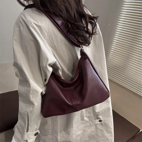 Bolso Hobo de Cuero PU para Mujer Gran Capacidad Bolso de Hombro Retro de Axila Bolso Tote Elegante Diario Color Sólido