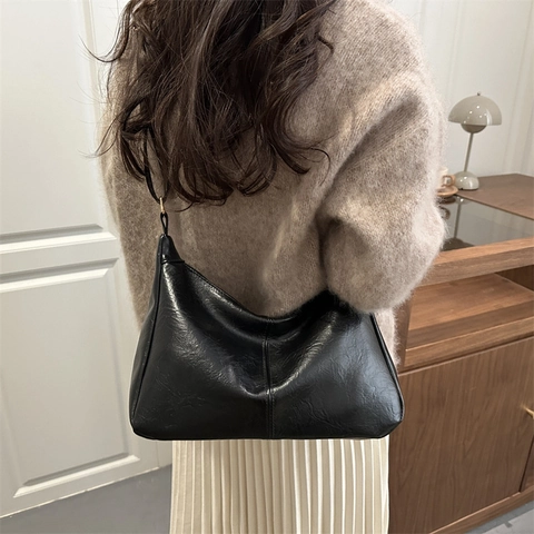 Bolso Hobo Vintage de Cuero PU de Gran Capacidad Tote para Mujer Desplazamiento Retro Bolso de Hombro Con Diseño de Puntadas
