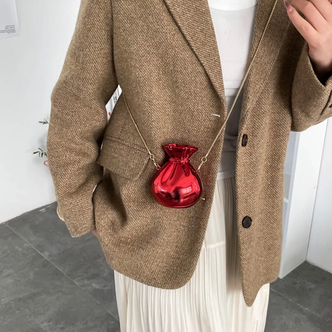 Vintage Fortune Bag Shape Acrylic Evening Clutch Mirror Electroplated Crossbody Bag For Women Party Fashion Metallic Handbag