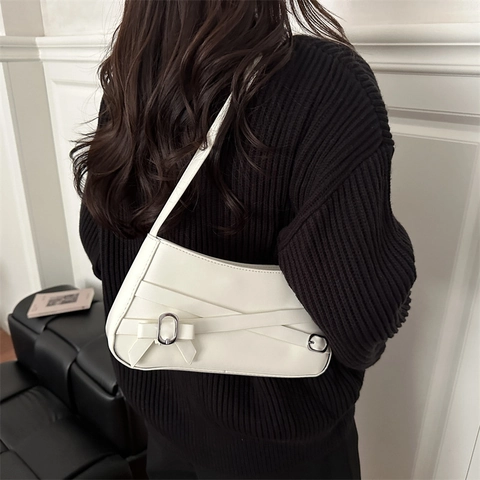 Minimalistische Damen PU Leder Baguette Schultertasche Trendy Quadratische Achseltasche Mit Schnallenriemen Nähte Mode Tasche