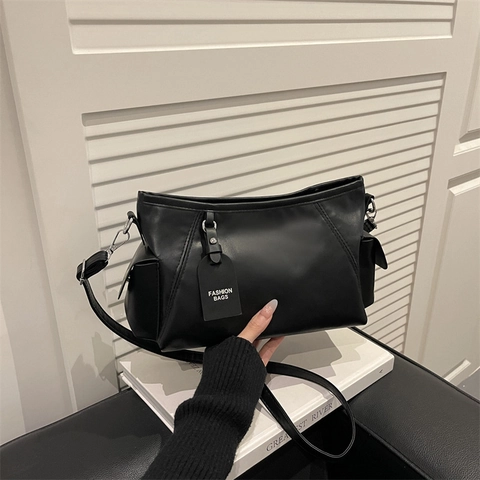 Women's Korean Minimalist PU Leather Shoulder Bag Large Capacity Solid Color Square Underarm Crossbody Bag For Daily Commute Work