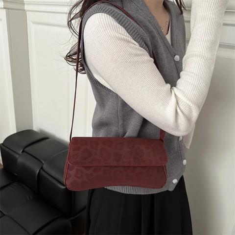 Damen Stilvolle PU Leder Leopardenmuster Achseltasche Minimalistische Quadratische Flap Umhängetasche Vintage Streetwear Handtasche Für Den Alltag