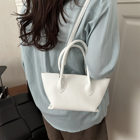 Damen Minimalistische Litschi-Muster PU-Leder Eimertasche Koreanischer Stil Lässige Tote Umhängetasche Vielseitige Handtasche