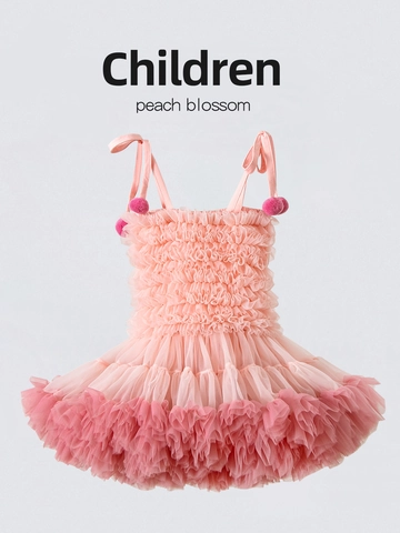 Girls Rainbow Tutu Princess Dress Polyamide Pleated Sling Sleeveless Party Gown With Cotton Lining Pompom For Toddler Kids