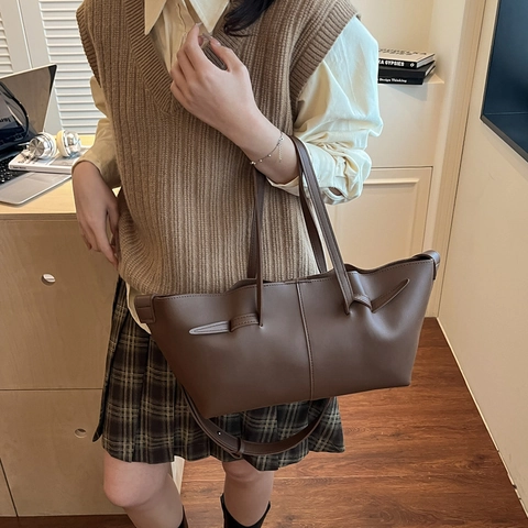 Bolso Tote de Cuero PU para Mujer Minimalista con Nudo Decorativo Bolso de Hombro Casual Gran Capacidad Bolso de Moda