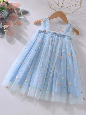Été Filles Marguerite Broderie Maille Robe Douce Enfants Princesse Volant Tutu Fête Robe Doublure en Coton Robe