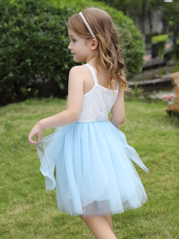 Robe de Princesse Sans Manches en Dentelle et Maille pour Filles Été Respirant Bretelles Fines Jupe Tutu Mode Fête