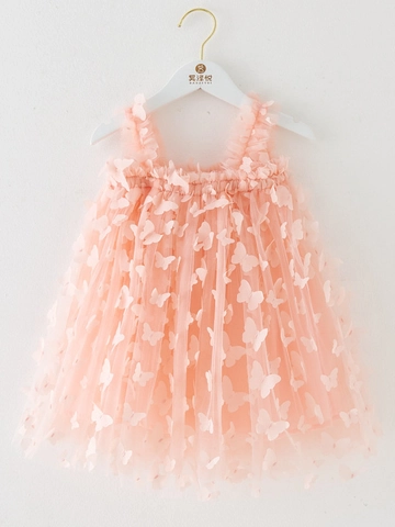 Robe en Maille Papillon 3D pour Filles Robe Tutu Sans Manches Princesse en Tulle pour Enfants Fête Mariage Été Coton