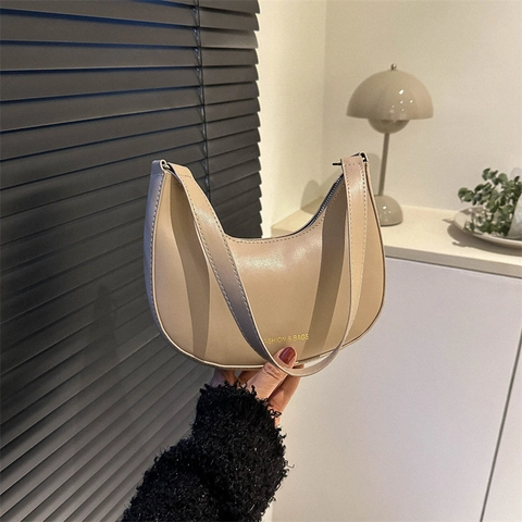 Bolso de Axila de Cuero PU Minimalista para Mujer Moda Color Sólido Pequeño Bolso de Hombro Bolso Hobo Estampado Letras