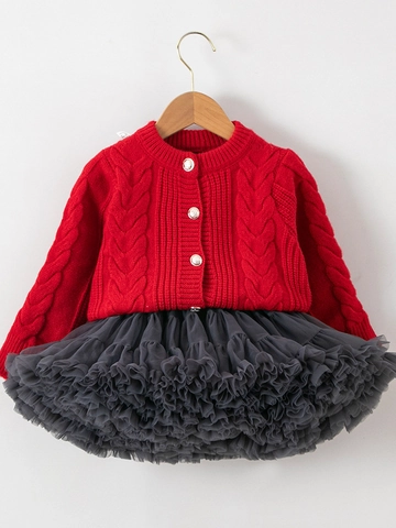 Kerst Meisjes Gebreid Vest En Ster Tule Tutu Rok Feestelijke Outfit Katoen Nylon Prinses Vakantie Kleding