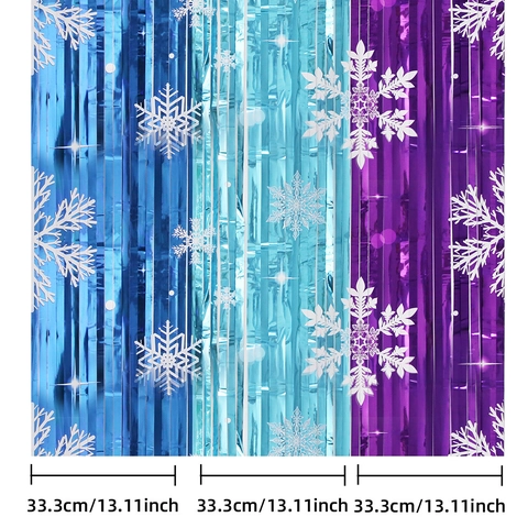 Snowflake Printed Tinsel Curtain Metallic Foil Fringe Backdrop For Christmas Birthday Winter Party Decoration Blue Purple