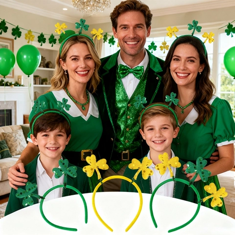 Fascia per Capelli con Trifoglio per San Patrizio Verde Oro Paillettes Luck Fiocco Cerchietto Accessorio Decorazione Festa Irlandese per Adulti Bambini