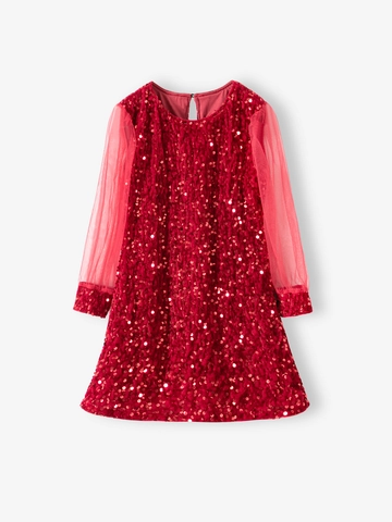 Vestido de Manga Larga de Patchwork de Malla con Lentejuelas para Niñas Fiesta Cumpleaños Boda Navidad Princesa Corte A