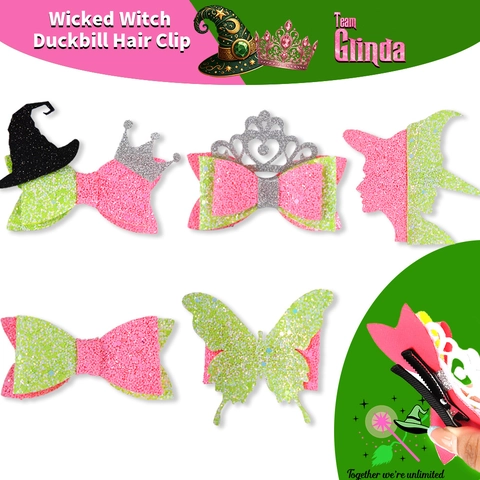 Barrettes à Cheveux Pailletées Thème Méchante Sorcière Rose Vert Néon Nœud Couronne Chapeau de Sorcière Accessoires de Costume Pour Filles