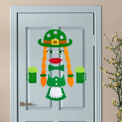 Decorazioni per Porte in Feltro di San Patrizio Leprechaun Trifoglio Modello Adesivi Murali per Festa Festival Irlandese Casa Decor
