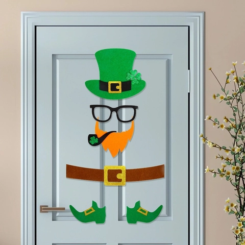 Decorazioni per Porte in Feltro di San Patrizio Leprechaun Trifoglio Modello Adesivi Murali per Festa Festival Irlandese Casa Decor