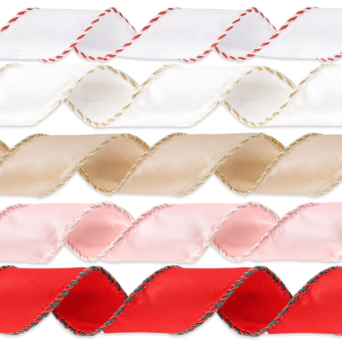 Polyester Christmas Ribbon Wired Edge Satin Ribbon For DIY Gift Wrapping Bows Xmas Tree Decor Festive Party Supplies