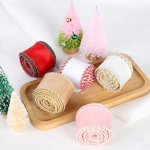 Nastro di Satin con Bordo Cablato per Natale Nastro Decorativo per Albero Scatola Regalo Festa Casa Decorazione