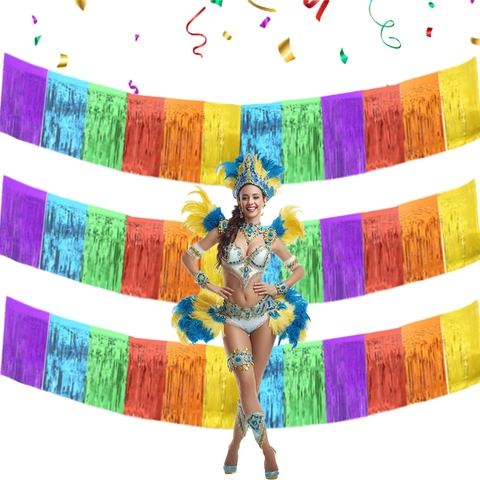 Regenbogen Mehrfarbig Folien Fransenvorhang Tinsel Banner Für Karneval Thema Party Dekorationen Geburtstag Festival Hintergrund