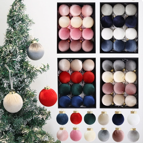 Luxury Velvet Christmas Ball Ornaments Set For Xmas Tree Decoration Plastic Velvet Finish Hanging Ball Set Holiday Gift Ornaments