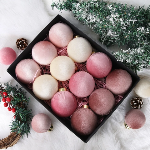 Luxury Velvet Christmas Ball Ornaments Set For Xmas Tree Decoration Plastic Velvet Finish Hanging Ball Set Holiday Gift Ornaments