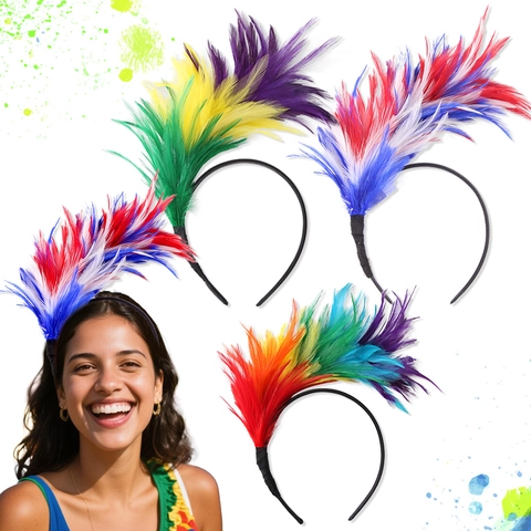 Cerchietto con Piume di Carnevale Multicolore Copricapo per Costume Performance Festa Mascherata Accessorio Festival Brasiliano