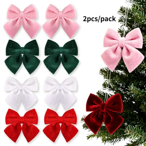 Weihnachtsbaum Samt Schleifen Hängende Dekoration Weich Beflocktes Band Ornamente Für Kranz Urlaub Fenster DIY Rot Rosa Weiß Grün