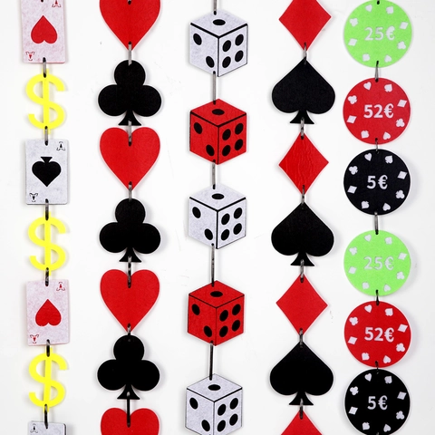 Casino Theme Party Decorations Felt Garlands Las Vegas Poker Card Dice Chips Birthday Party Background Hanging Banner Decor