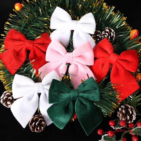 Weihnachtsbaum Samt Schleifen Hängende Dekoration Weich Beflocktes Band Ornamente Für Kranz Urlaub Fenster DIY Rot Rosa Weiß Grün