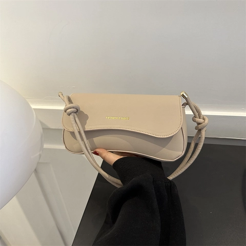 Bolso de Hombro de Cuero PU de Moda para Mujer Minimalista Color Sólido Pequeño Bolso Bandolera Cuadrado con Detalle de Nudo