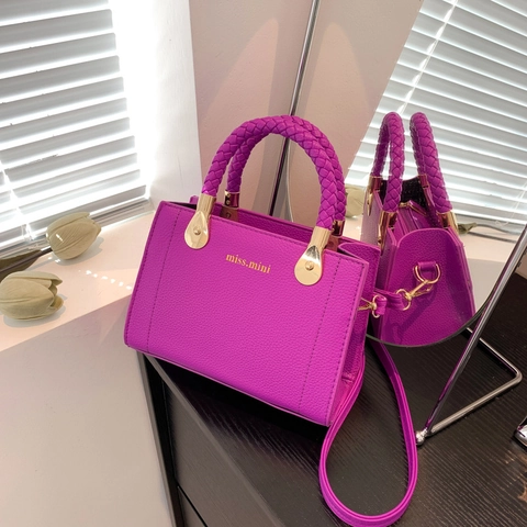 Fashion Women PU Leather Small Square Bag With Woven Handle Litchi Grain Crossbody Shoulder Tote Bag Stylish Daily Handbag
