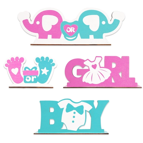 Decorazioni per Feste Gender Reveal in Legno Insegne da Tavolo Boy Or Girl Elefante Blu Rosa Ornamenti Baby Shower