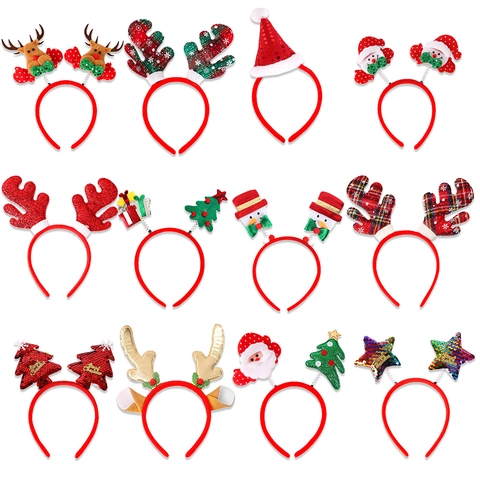 Festliche Weihnachts-Haarbänder Rentiergeweih Weihnachtsmann Schneemann Tannenbaum Pailletten Plüsch Haar-Accessoires Für Party Requisiten