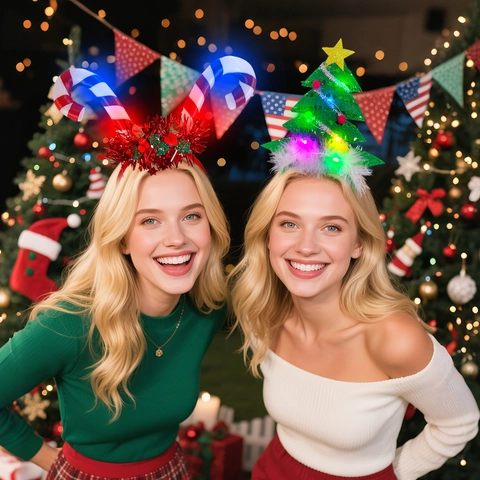 Cerchietto Natalizio LED Luminoso Stella Albero di Natale Bastoncino di Zucchero Cerchietto per Capelli per Festa di Natale Bambini Donna