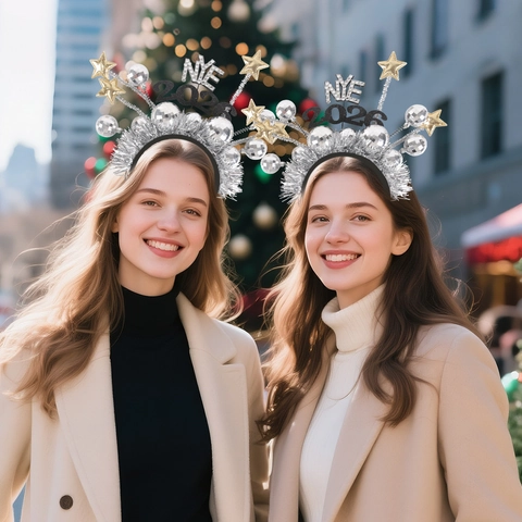 2026 New Year's Eve Headband NYE Disco Ball Stars Tinsel Hairband Holiday Party Decoration Photo Prop Hair Accessories