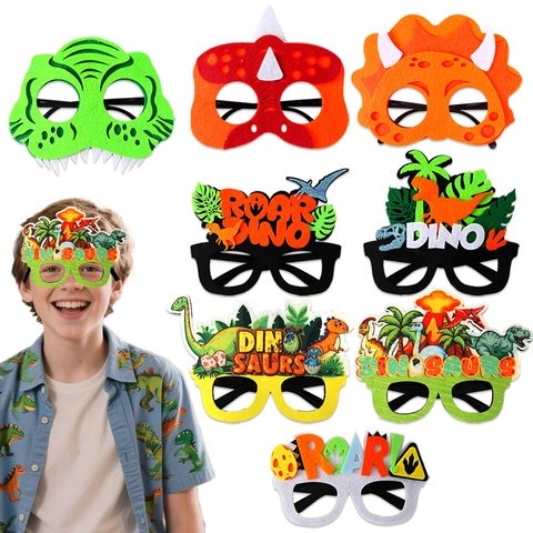 Occhiali da Festa a Tema Dinosauro per Bambini Adulti Compleanno Tema Giungla Roar Dino Feltro Plastica Occhiali Novità Decorazione