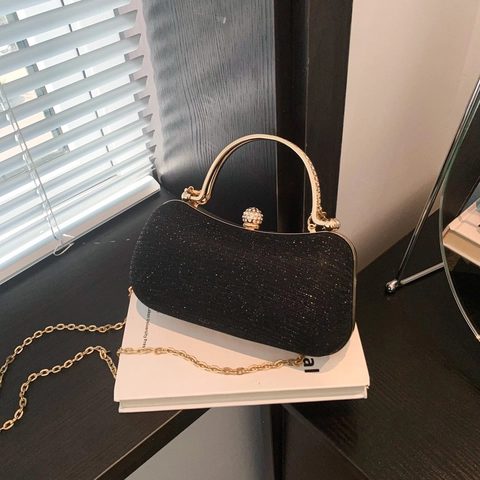 Elegante Damen Glitzer PU Abendtasche Mit Metallgriff Und Kette Vintage Kleine Baguette Tasche Für Hochzeit Party