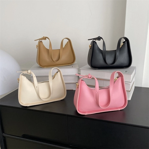 Bolso de Axila Minimalista de Cuero PU para Mujer Bolso Hobo de Media Luna de Moda Color Sólido Bolso de Hombro Cuadrado Retro