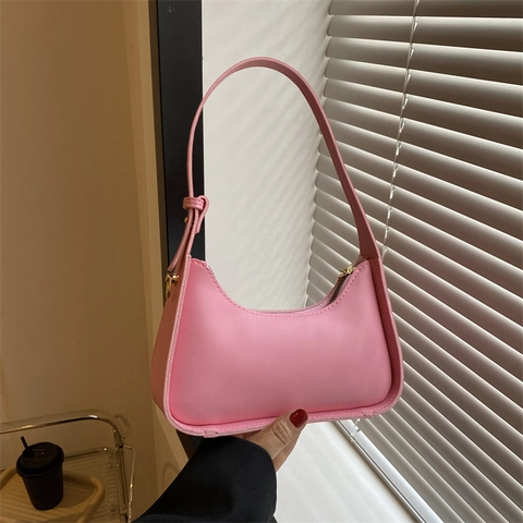 Bolso de Axila Minimalista de Cuero PU para Mujer Bolso Hobo de Media Luna de Moda Color Sólido Bolso de Hombro Cuadrado Retro