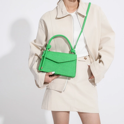 Damen Mode PU Leder Gewebte Textur Umhängetasche Geknoteter Griff Magnetschnalle Kleine Quadratische Schulter Handtasche