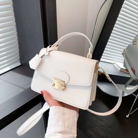 Modische Damen PU Leder Quadratische Umhängetasche Mit Metallschloss Gold Hardware Kleine Henkeltasche Tägliche Schultertasche