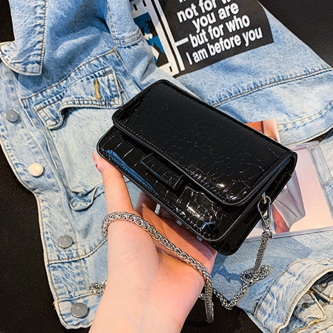 Mode Krokodil Muster PU Leder Umhängetasche Für Damen Metallic Kette Mini Kleine Quadratische Schultertasche Party Handtasche
