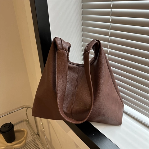 Borsa Tote da Donna in Pelle PU Grande Capacità Texture Litchi Minimalista Borsa a Spalla Hobo Pendolare Moda