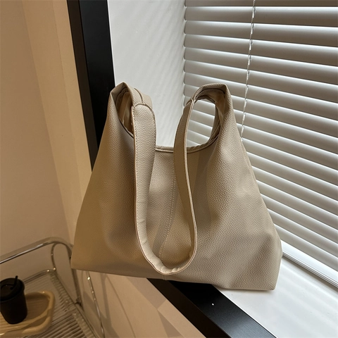 Borsa Tote da Donna in Pelle PU Grande Capacità Texture Litchi Minimalista Borsa a Spalla Hobo Pendolare Moda