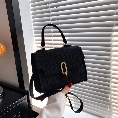 Women Handbag Crocodile Pattern PU Leather Flap Crossbody Bag With Top Handle And Detachable Shoulder Strap Fashion