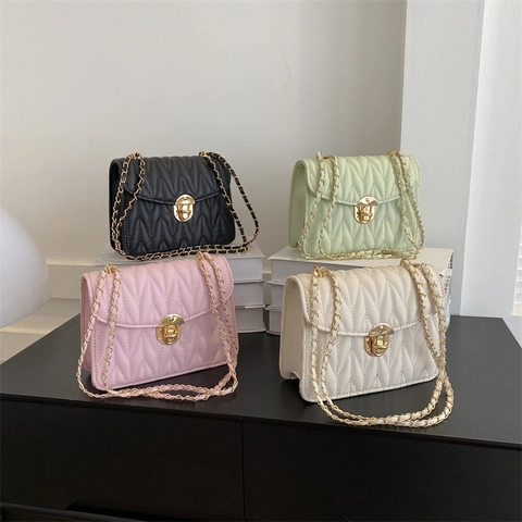 Bolso Bandolera Acolchado para Mujer Diseño en V Correa de Cadena Bolso Cuadrado Pequeño Con Cierre Metálico Cuero PU